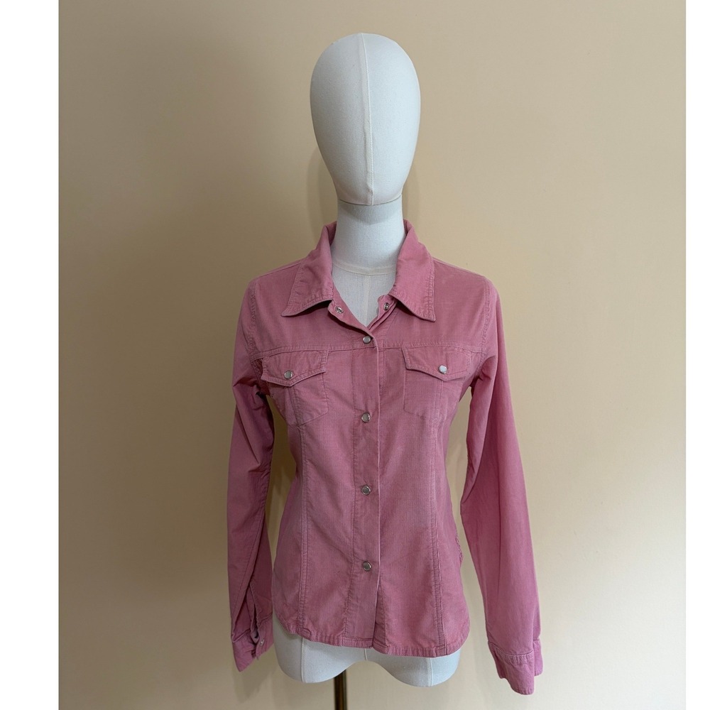 Periscope Pink Corduroy Snap Front Long Sleeve Shirt Women Medium Excellent